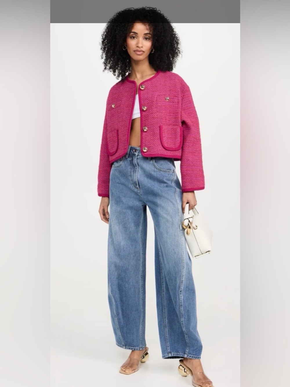 ba&sh Brittany Lady Jacket Pink Tweed Gold Button Cropped Size M - Picture 1 of 13